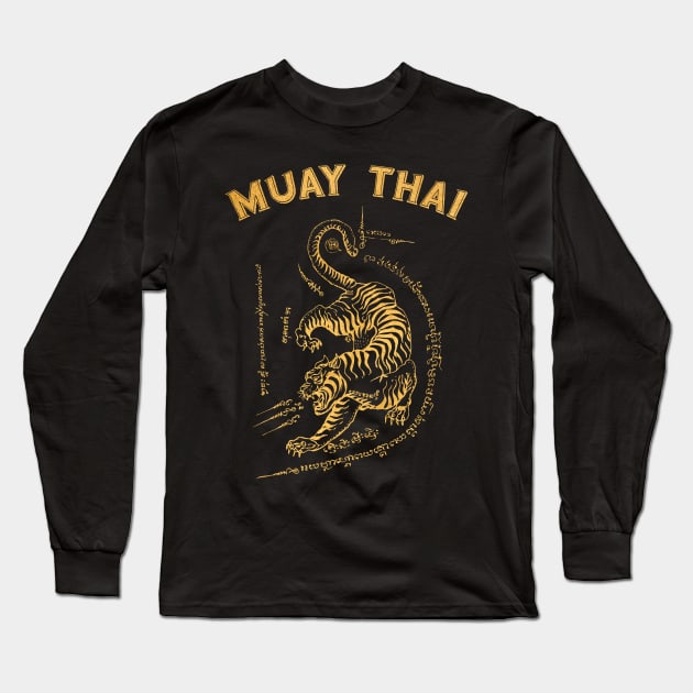 Muay Thai Tiger Sak Yant Tattoo Kickboxing Thailand Long Sleeve T-Shirt by VintCam